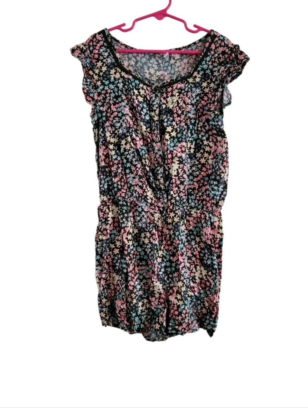 SO Black Girls Shorts Romper with Pink and Mint Floral Print